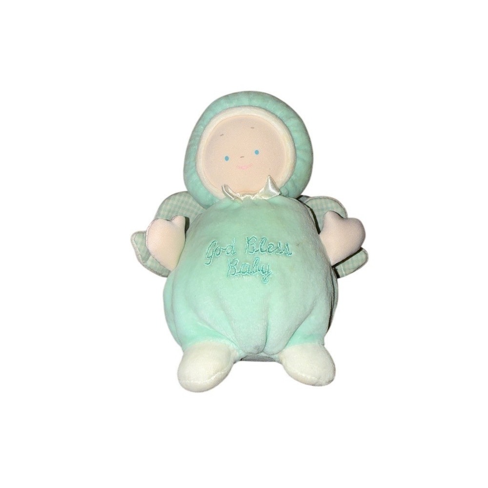 Baby Gund God Bless Baby Angel Plush Doll Mint Green White Wings 7 in‎